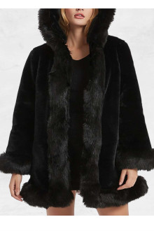 Black shorthair plus size coat with hood