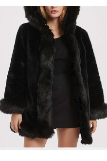 Black shorthair plus size coat with hood