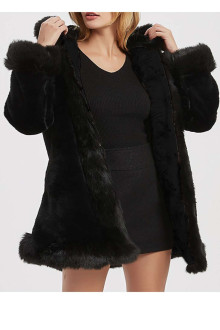 Black shorthair plus size coat with hood