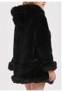 Черно макси палто от къс косъм с качулка