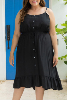 Black summer plus size dress with thin straps