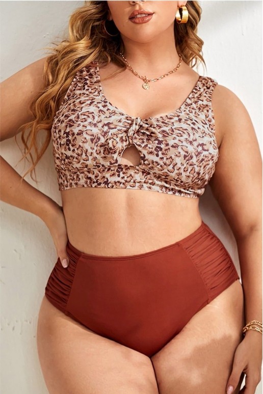 Half plus size swimsuit in brown-beige colors