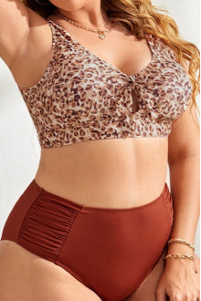 Half plus size swimsuit in brown-beige colors