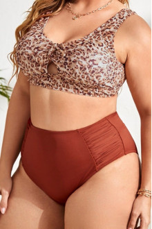 Half plus size swimsuit in brown-beige colors