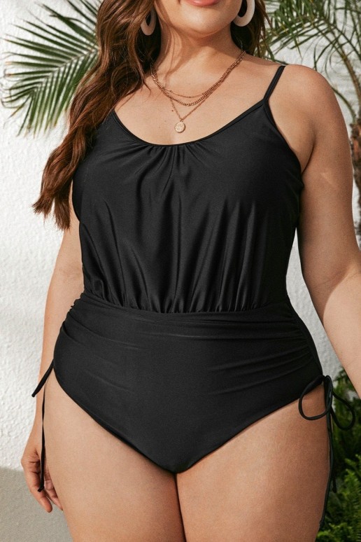 One piece black plus size swimsuit with loose top