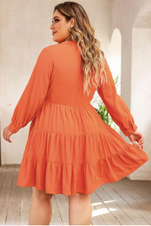 Plus size dress with embroidery and frills in orange