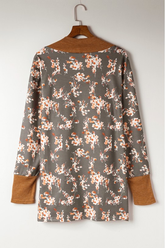 Plus size cardigan in brown tones and floral print