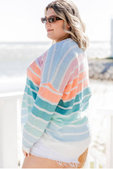 Fresh plus size sweater in pastel colored stripes