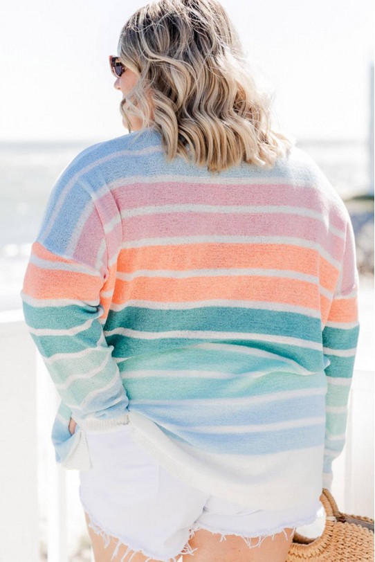 Свеж макси пуловер в пастелни цветни ивици