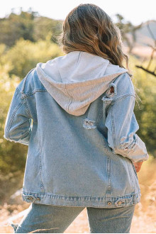 Light plus size denim jacket with hood