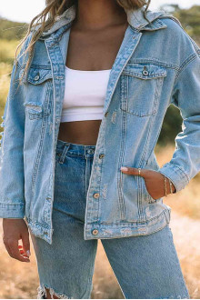 Light plus size denim jacket with hood