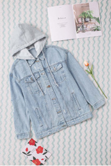 Light plus size denim jacket with hood