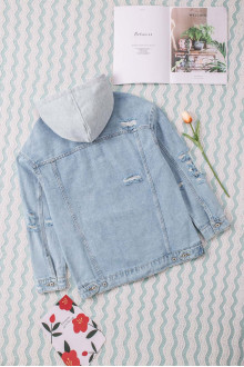 Light plus size denim jacket with hood