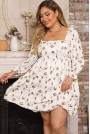 White plus size dress with square neckline and beige petal back