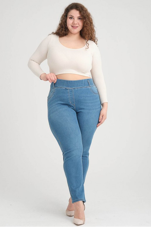 Clean light skinny plus size jeans with elastic waist