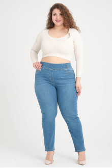 Clean light skinny plus size jeans with elastic waist