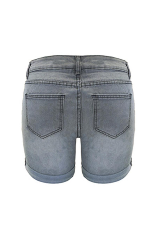 Сиви къси макси дънкови панталонки с вътрешни кръпки с принт