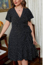 Romantic black plus size dress with white dots