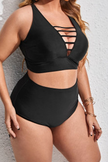 Fashionable plus size swimsuit with high waist and ties at the neckline