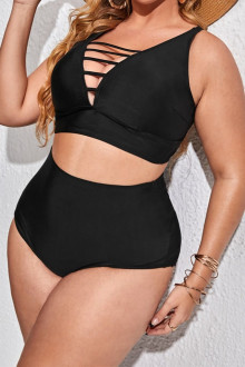 Fashionable plus size swimsuit with high waist and ties at the neckline