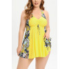 Plus size tankini in yellow color with paisley print