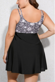 Plus size tankini in black and white glitter print