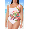 Stylish white plus size swimsuit with a floral print