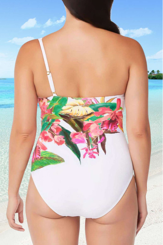 Stylish white plus size swimsuit with a floral print