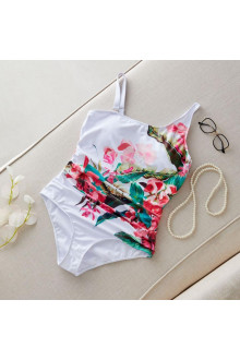 Stylish white plus size swimsuit with a floral print