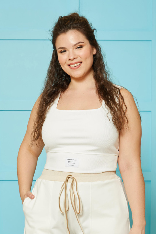 Cream crop top with square neckline