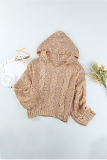 Loose plus size sweater with hood and chunky braid in beige