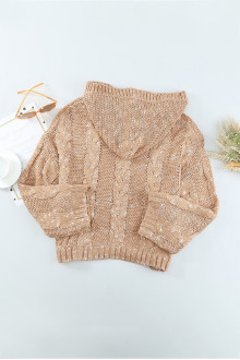 Loose plus size sweater with hood and chunky braid in beige