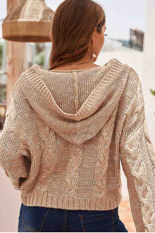 Loose plus size sweater with hood and chunky braid in beige