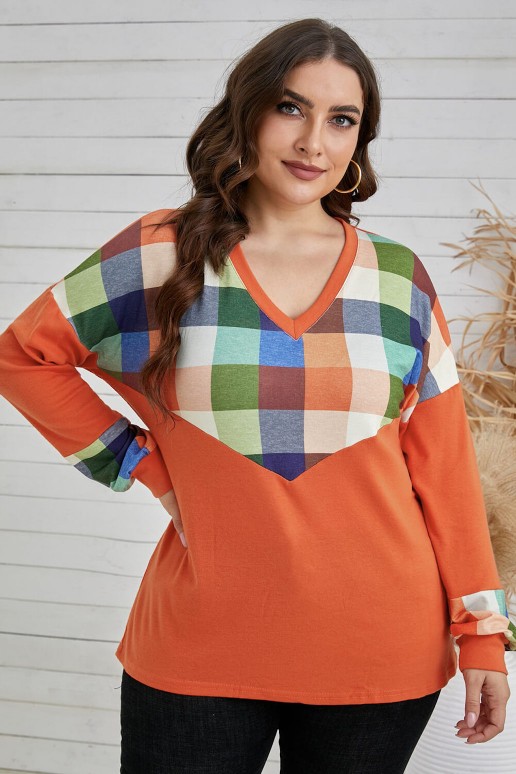 Plus size blouse with long sleeves in orange