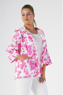 Luxurious white plus size jacket with floral print in pink