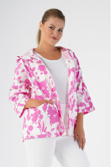 Luxurious white plus size jacket with floral print in pink