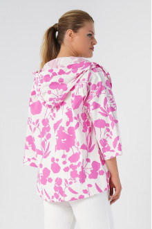 Luxurious white plus size jacket with floral print in pink