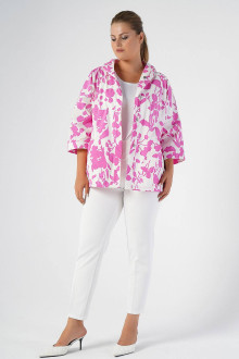 Luxurious white plus size jacket with floral print in pink