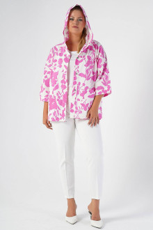 Luxurious white plus size jacket with floral print in pink