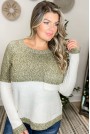 Макси пуловер в бяло и маслина