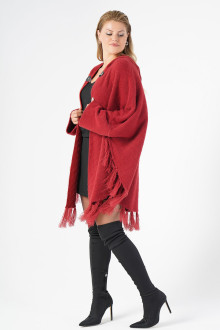 Luxurious fringe maxi coat in ash red