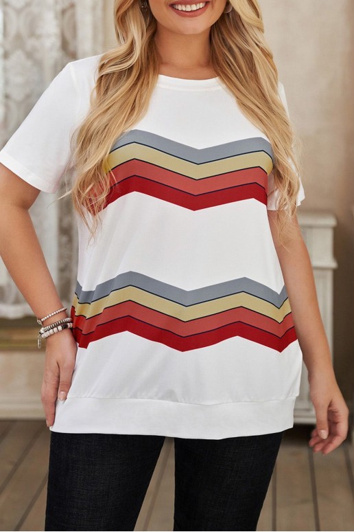 White plus size blouse with short sleeves and zigzag print