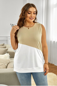 Women's plus size sleeveless blouse in biege and white