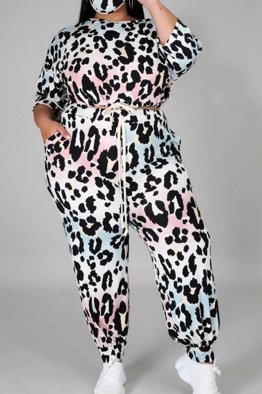 Plus size sports set leopard with pink and mint