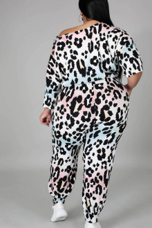 Plus size sports set leopard with pink and mint