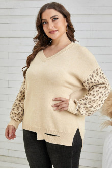 Modern v-neck plus size sweater in warm beige