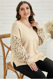 Modern v-neck plus size sweater in warm beige