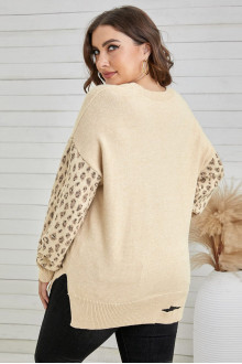 Modern v-neck plus size sweater in warm beige