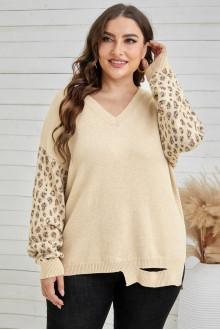 Modern v-neck plus size sweater in warm beige