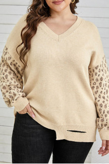 Modern v-neck plus size sweater in warm beige